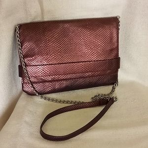 Mossimo Faux Snake Skin Metallic Burgundy Crossbody Purse